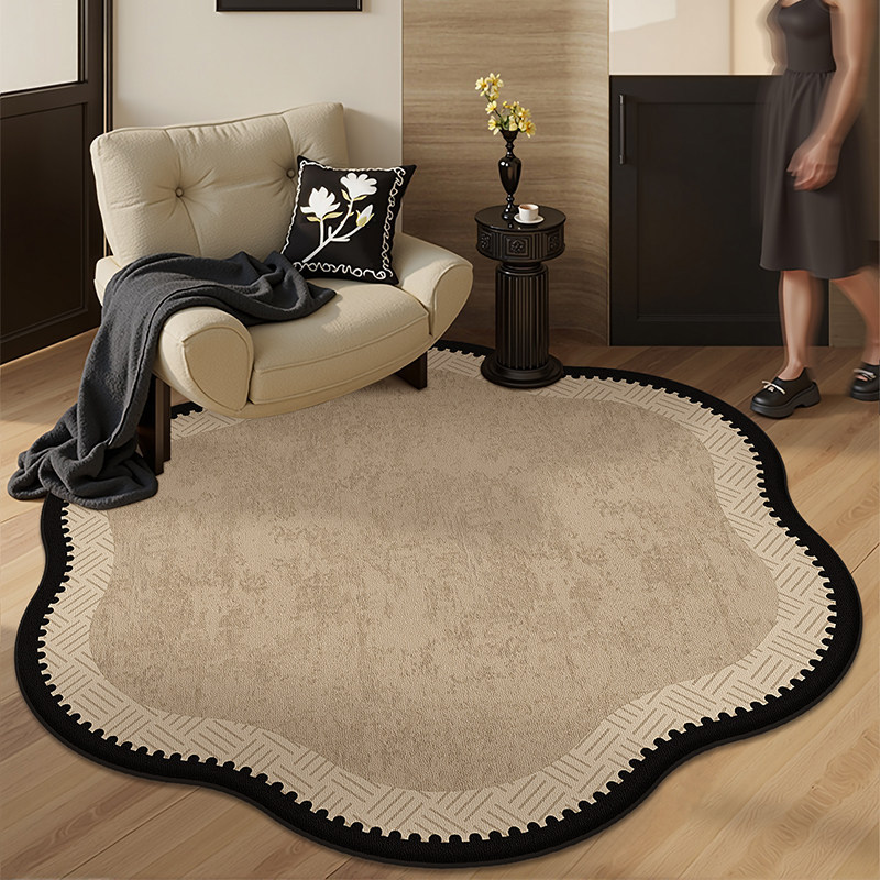 American-Style Vintage Round Crystal Velvet Carpet for Living Room Sofa Coffee Table, Hotel Ethnic Wear-Resistant Decorative Carpet