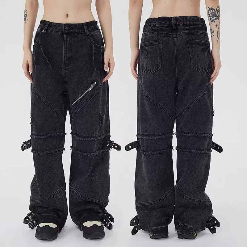Американский ретро мойки джинсы мужские прямые высокие улицы хип-хоп свободные широкие брюки