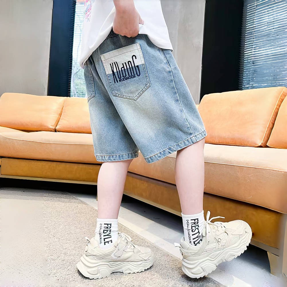 Pantalones de vaqueros para niños, pantalones de verano delgados, pantalones de siete puntos, pantalones de verano para niños casuales coreanos, pantalones de vaqueros de moda para niños