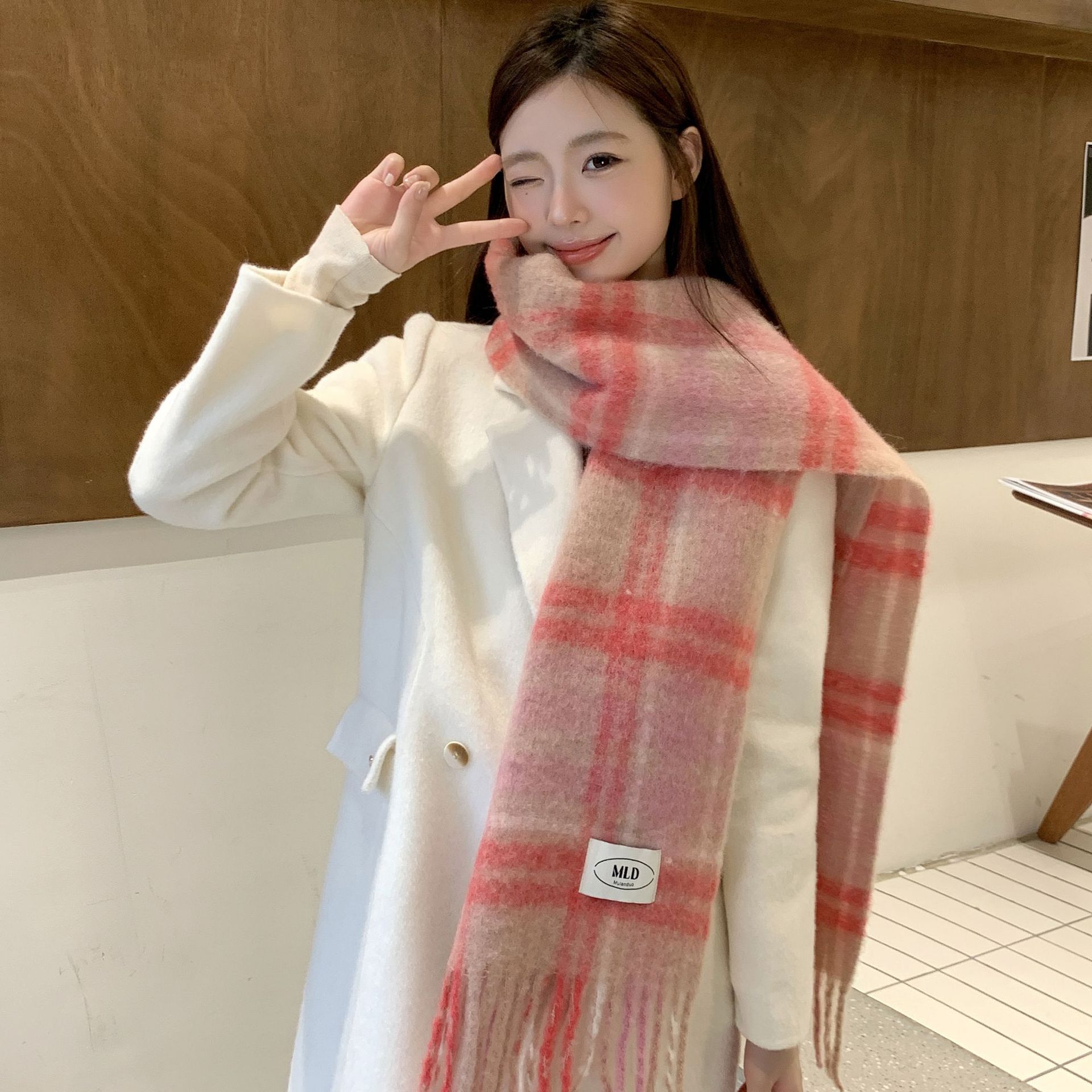 Coreano azul y blanco cuadrado bufandas de bordas unisex otoño y invierno engrosado calentamiento collar bufandas de lana de mar