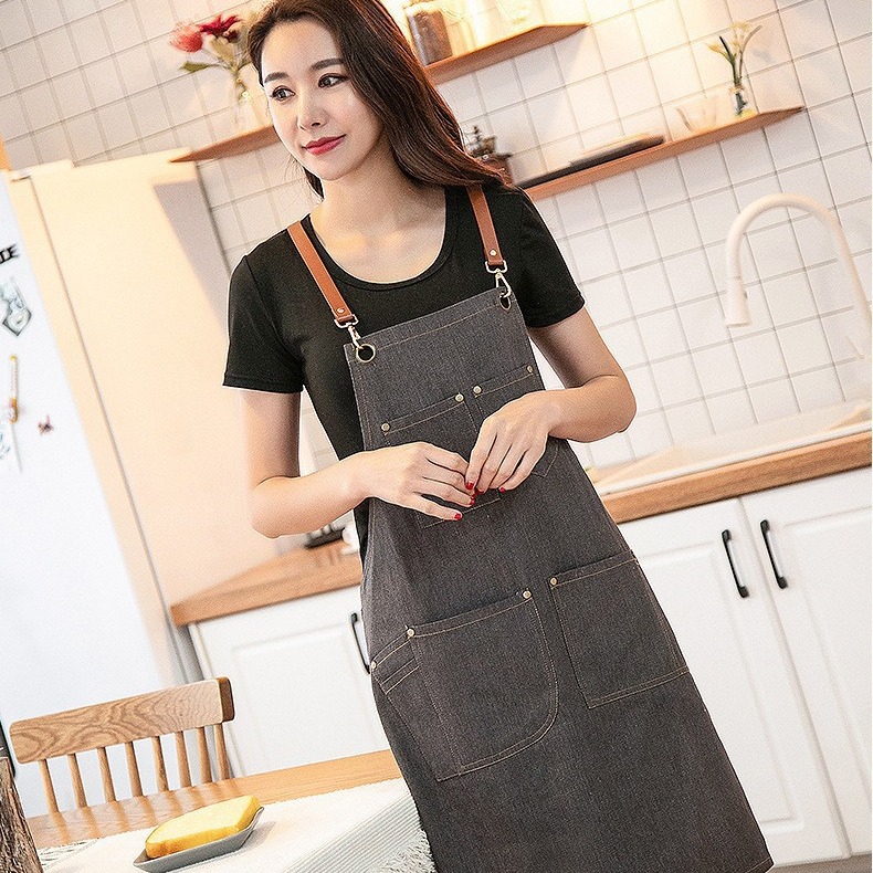 Amazon Denim delantal Cafetería Restaurante floricultura artista coreano moda Correa peluquero delantal fábrica al por mayor