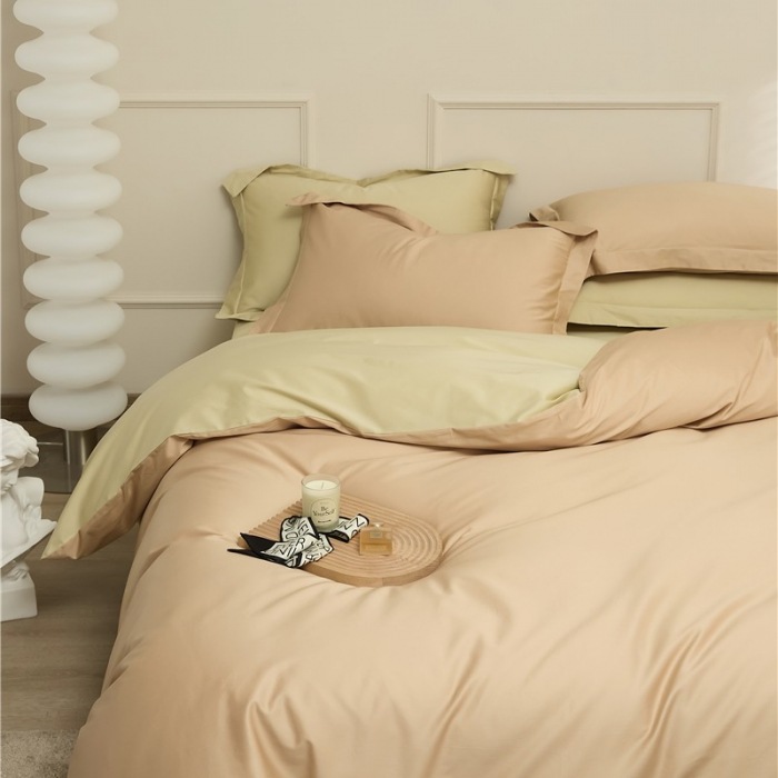 High-grade sense 100 long-staple cotton cotton four-piece set simple cream double spell solid color cotton bed sheet bedding quilt cover
