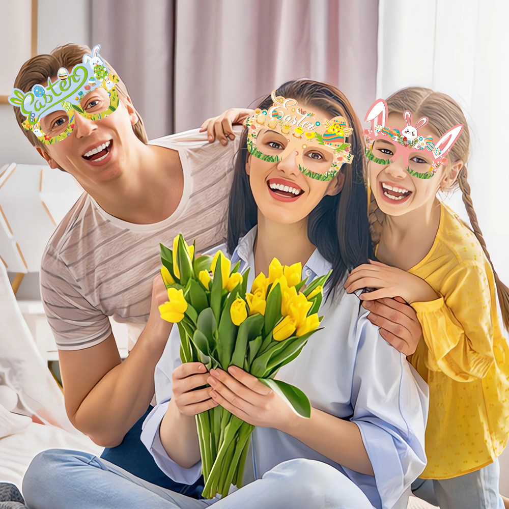 Nuevas gafas de papel transfronterizas de Pascua para niños y adultos festivales vestidos de fiesta decoración de gafas de conejo y zanahoria