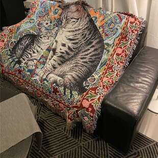 Size 150*150cm thick blanket sofa blanket cover blanket tapestry cat oil painting style