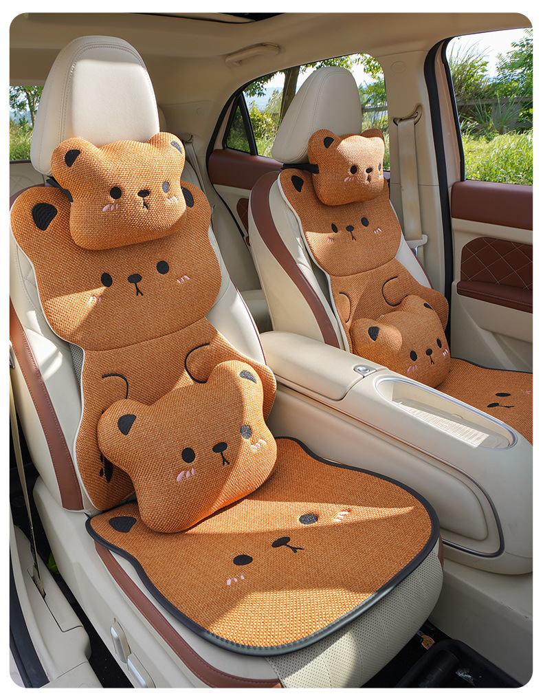 Car Seat Cushion for All Seasons, Cartoon Chunma Seat Cover, Cute Ladies Summer Breathable Rear Three-Piece Seat Cushion