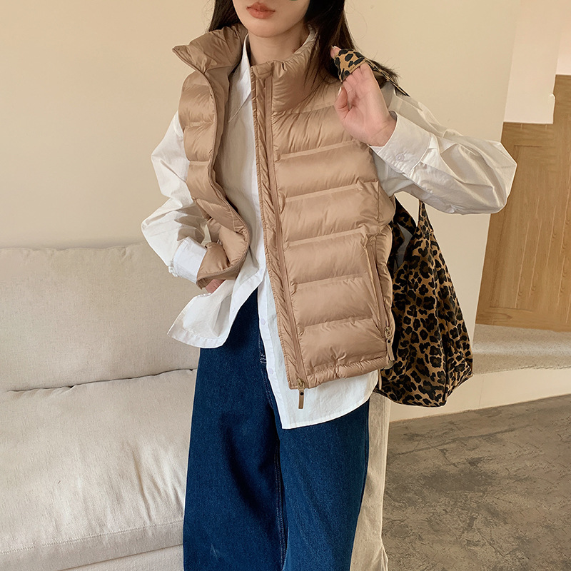 Transfronterizo de algodón chaleco de mujer otoño y invierno 2025 nuevo estilo coreano de cuello corto de algodón de hombro bolsillo cremallera delgada y ligera image 6