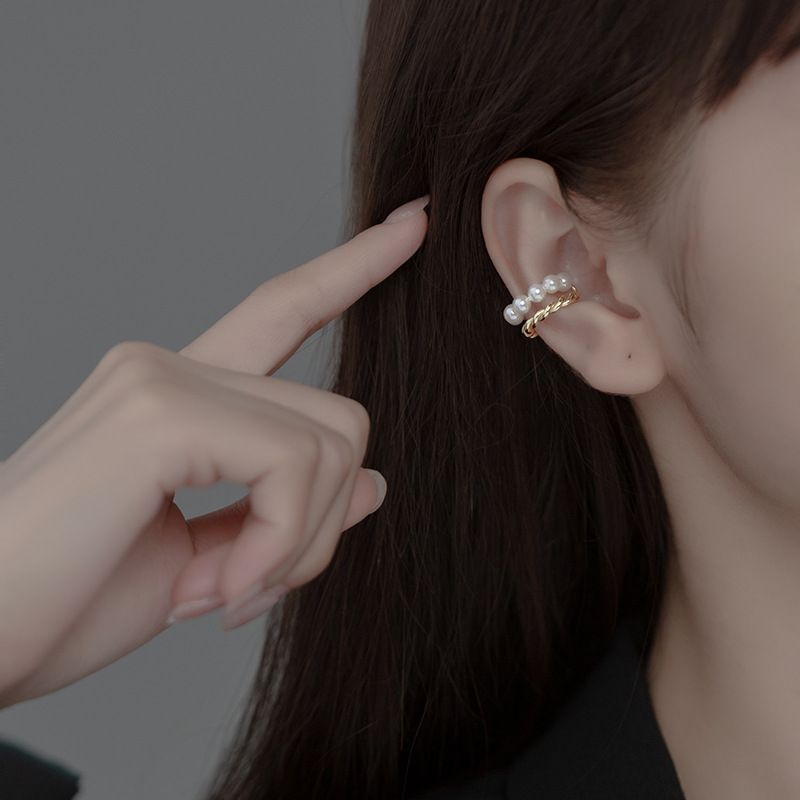 Eloch s925 plata francesa perla oreja hueso clips sin agujeros de oreja perlas sintéticas orejas de perlas torcidas M00453