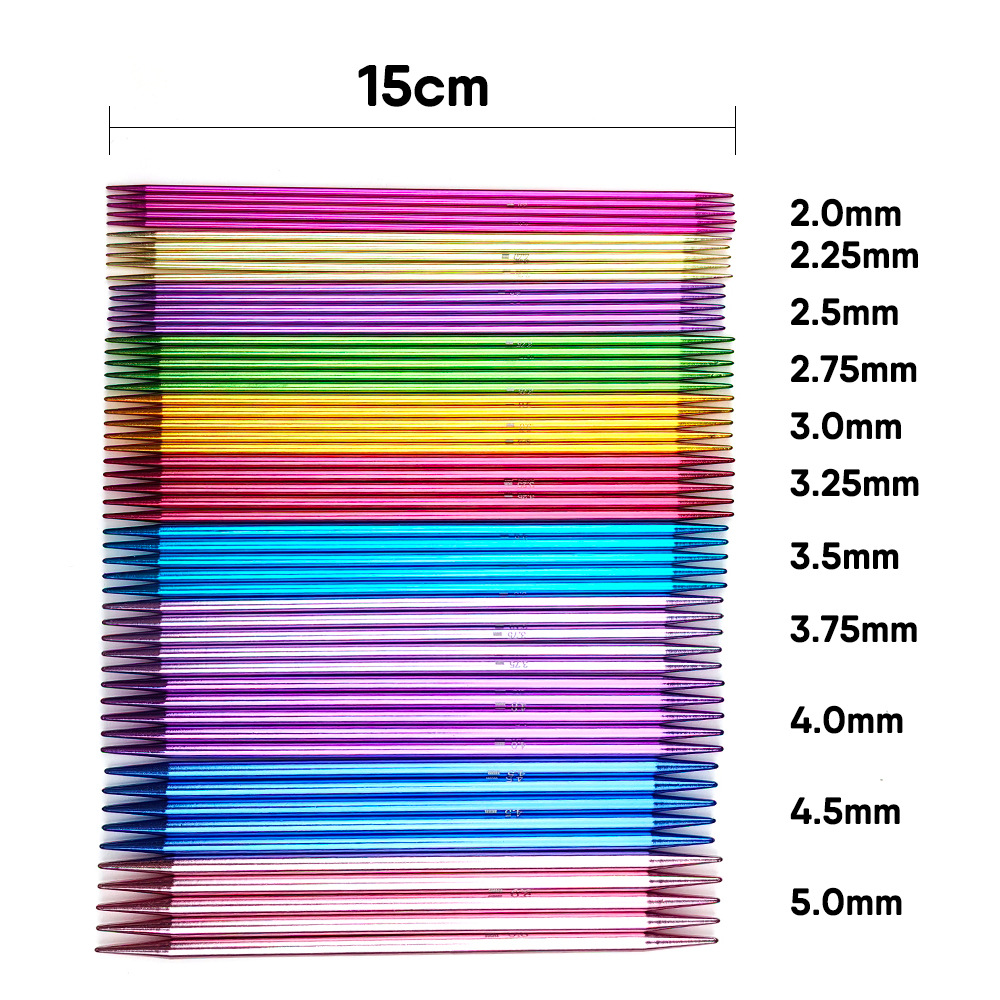 Herramientas de tejer transfronterizas de óxido de aluminio aguja de suéter de color aguja de varilla de doble punta 15cm conjunto 11 pares traje
