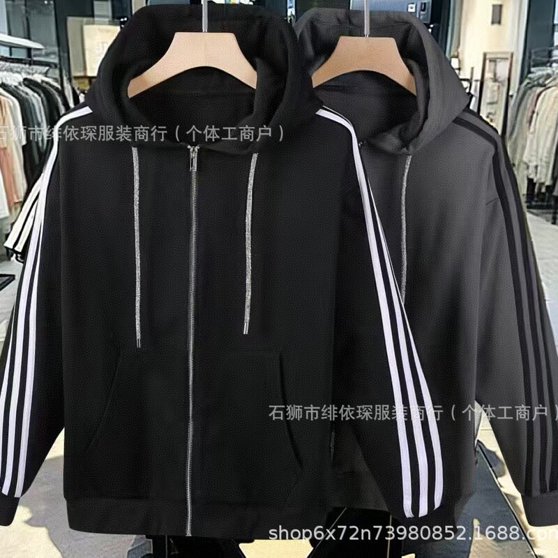 American-Style Unisex Hooded Sweatshirt with Three Stripes, Loose Fit Sports Jacket, Unisex Casual Classic Direct Sale