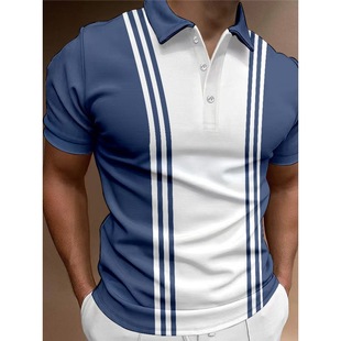 2023 New Amazon Independent Station Casual 3DPOLO Shirt 3 Buckle Printed Laps Short Sleeve Casual Men's T-Shirt
