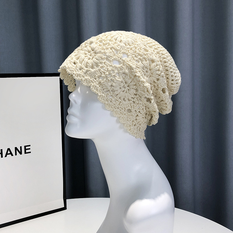 Sombrero cerrado tejido a mano japonés sombrero de lana de ganchillo fino hueco de las mujeres dulce sombrero de punto artístico sombrero de pila