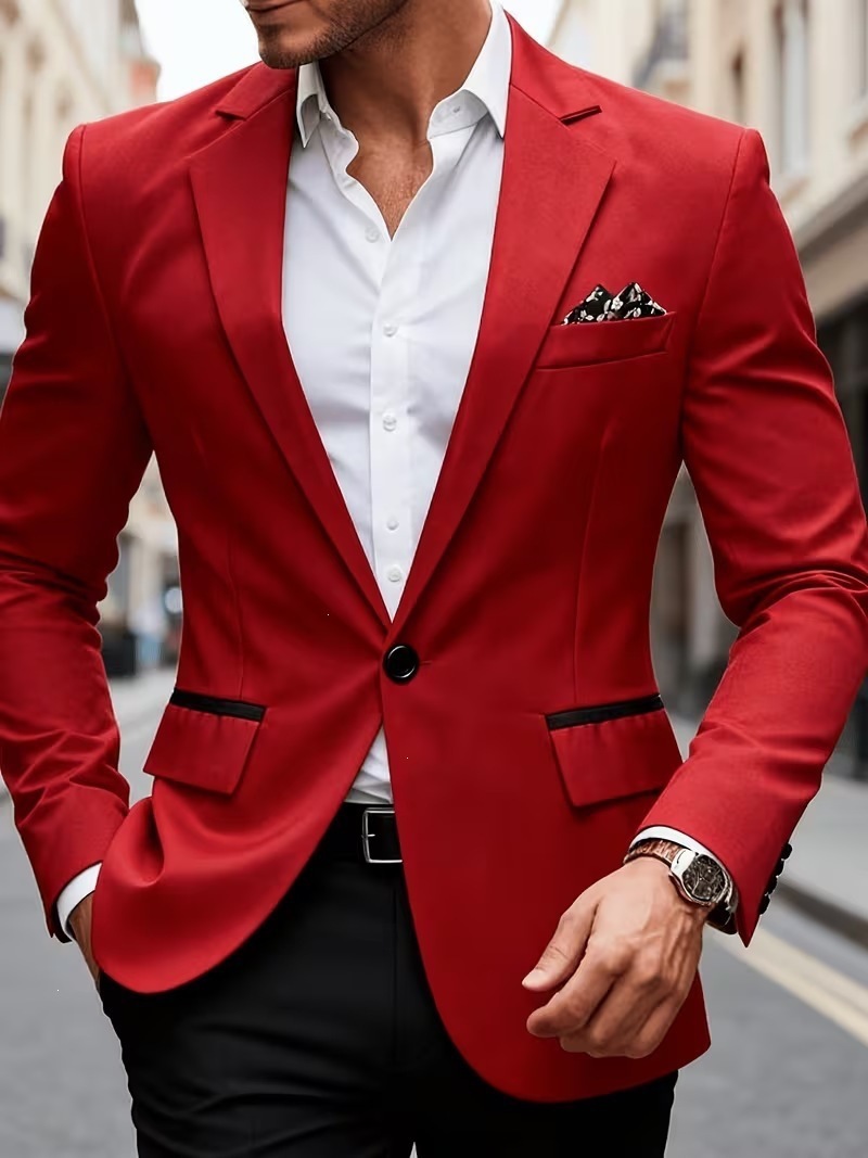 Modern Slim Fit Mens Blazer Single Breasted Casual Suit Jacket_voghion.com