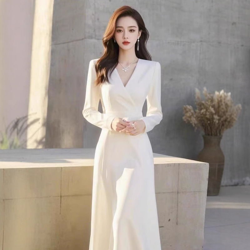 Spring Attend Important Occasions Rich Family's Daquin High Feeling Temperament Light Luxury Daquan Atmosphere Slim White dress