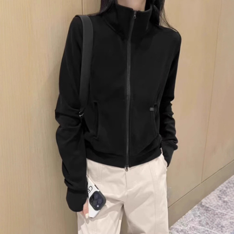 德绒卫衣女短款休闲立领外套春秋款2025新款冬季修身开衫拉链上衣|undefined