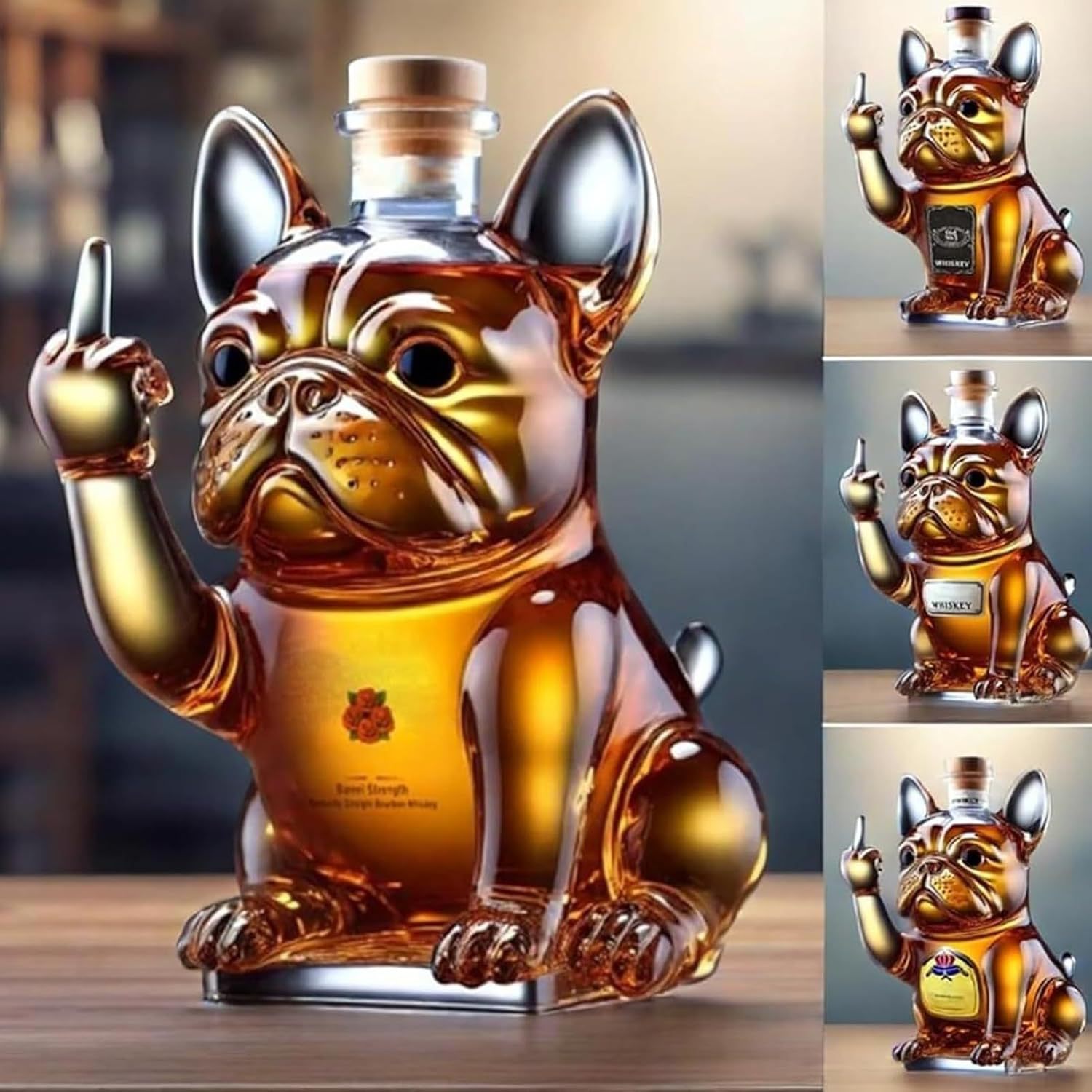 现货跨境French BulldogWhiskeyBottle,3D Engraved Bulldog Shap