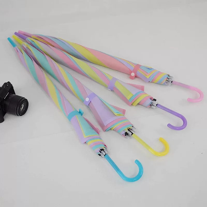 Raincoat, automatic matte white plastic rainbow umbrella