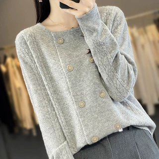 秋冬新款洋气减龄纯羊毛针织开衫女外搭宽松显瘦时尚毛衣外套上衣