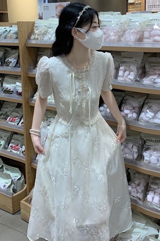 New Chinese Style Disc Button Dress Girl Summer Dress 2025 New Junior High School and High School Student National Style Waist Embroidered Skirt