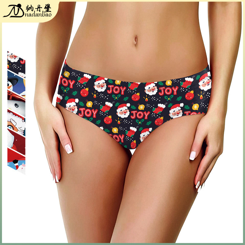 2024 Cross Border Printed Christmas Panties Women Sexy Briefs Cartoon Shorts Santa Claus Digital Printed Panties