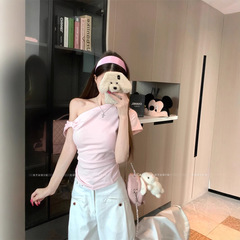 CallmeEar//【デコンストラクトオフショルダーT】夏デザインの女性用半袖オフショルダートップス