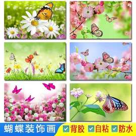 蝴蝶海报图片花朵唯美动植物图片美丽蝴蝶风景画装饰不干胶贴纸