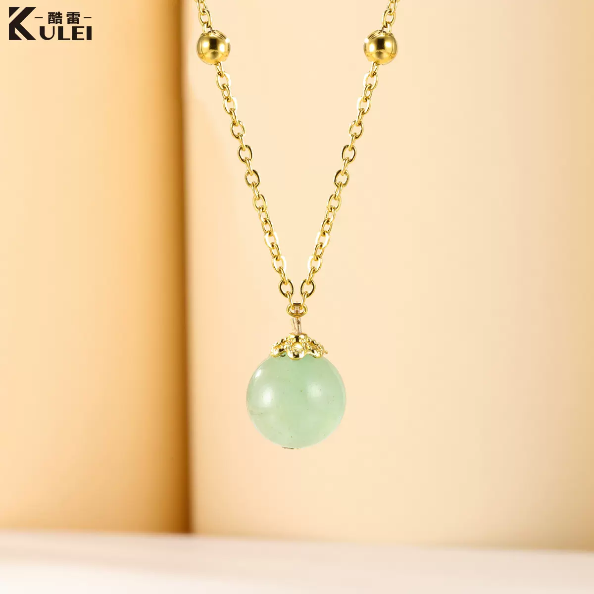 酷雷不锈钢饰品网红爆钛钢珠链18k不褪色天然东陵玉石转运珠项链