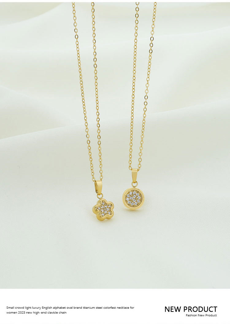 Großhandel Schmuck Einfacher Stil Geometrisch Titan Stahl Zirkon Überzug Halskette Mit Anhänger display picture 2