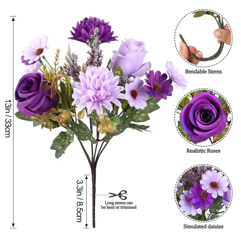 In-Stock European-Style Purple Artificial Flower Bouquet with 7 Heads of Hydrangea and Small Daisies for Home and Dining Decor In-Stock European-Style Purple Artificial Flower Bouquet with 7 Heads of Hydrangea and Small Daisies for Home and Dining Decor