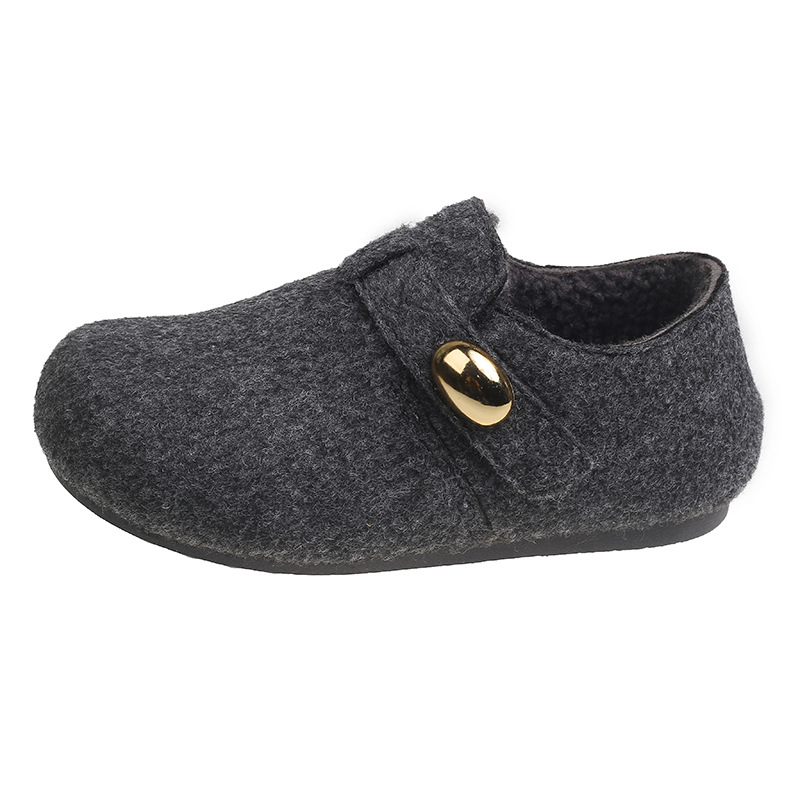 Zapatos Burken gris para mujeres nuevos zapatos de invierno de terciopelo todo incluido aumentando la altura de un pedal de frijoles de oro nuevos zapatos de lana