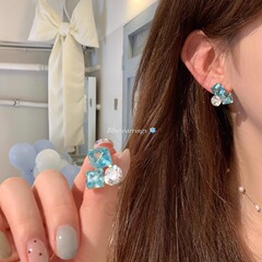 海塩藍超閃氷晶方糖ピアス