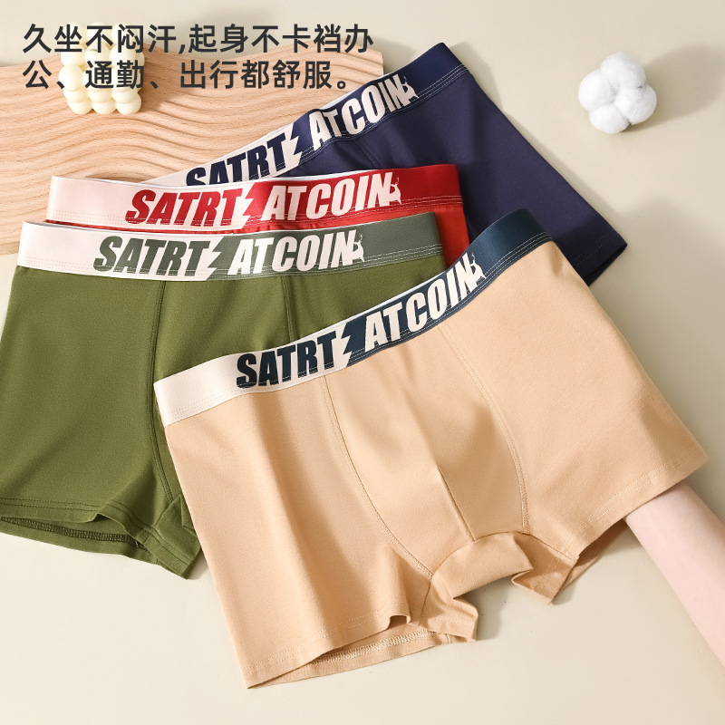 Ropa interior de ropa interior de algodón para hombres, pantalones cuadrados de cintura media de otoño e invierno, pantalones cortos de uso interior, entrepierna de tendencia, pantalones bóxer cómodos para hombres