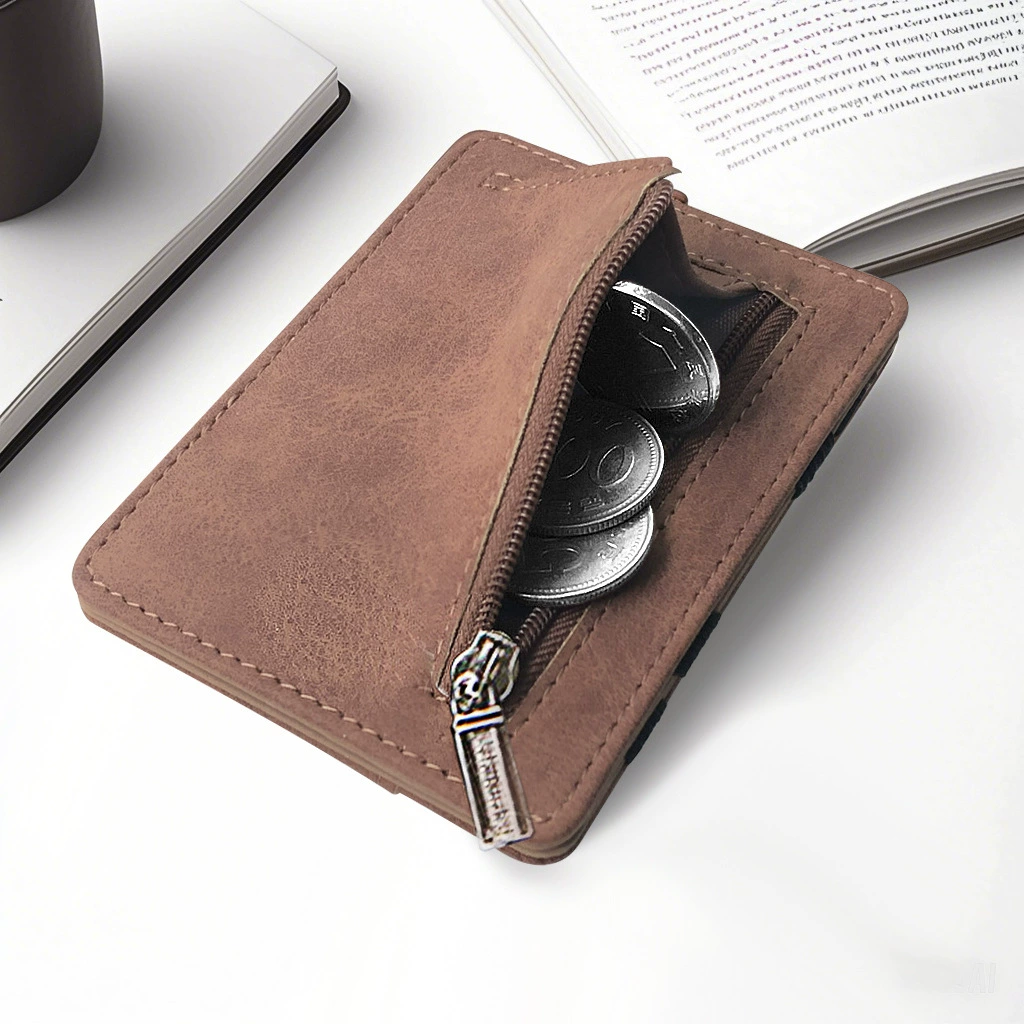 Matte thin wallet with zipper for students, card holder