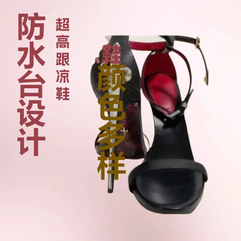 Black Red-Soled Sandals for Women, Summer 2026 Model, European and American Style, Chunky Heel, Platform, Ultra-High Heel Sandals
