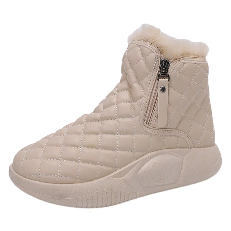Зимние женские ботинки 2024, зимние бархатные утолщенные теплые высокие ботинки, нескользящая верхняя одежда, хлопковая обувь на толстой подошве XQ-5859
