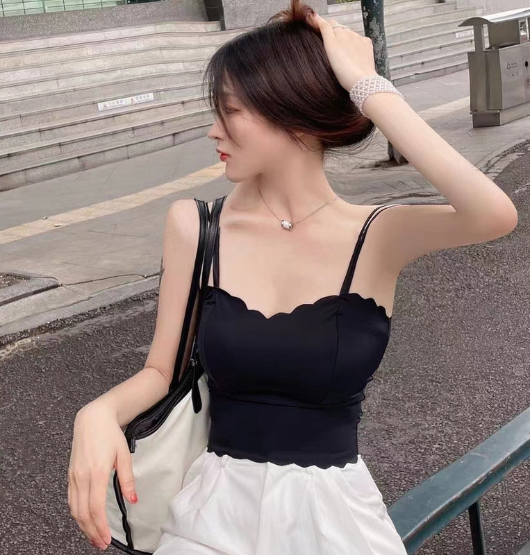 Summer Ice Silk Camisole Women's Underwear Women's Wavy Edge Wrap Chest Belt Chest Pad No Steel Ring Outer Wear Comfortable Beautiful Back