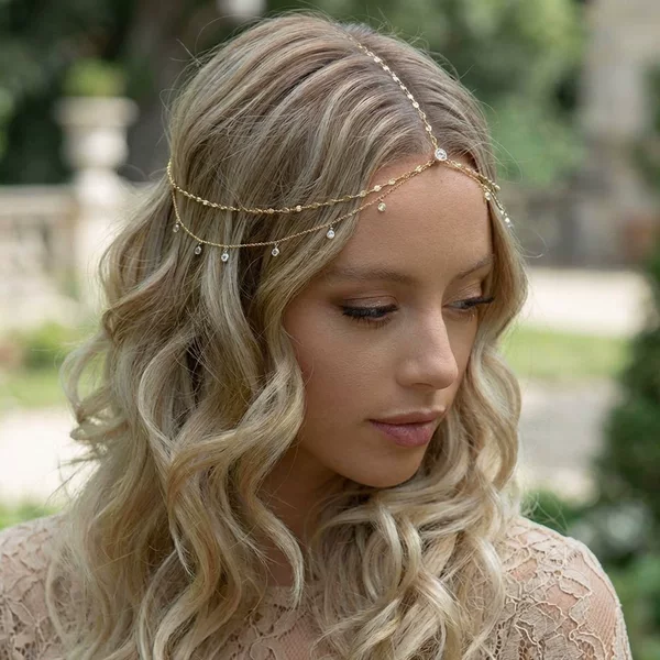 Cross-Border Light Luxury Bridal Hair Chain Wedding Accessories Fashion Bohemian Diamond-Encrusted Forehead Chain Hair Accessory for Women Versatile