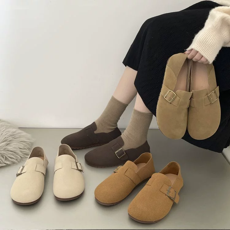 Женские туфли Birkenstock 2025 года, весна, корейский стиль, плоские женские туфли, новые туфли на одну ногу, ретро, мягкая подошва, одинарные туфли с рисунком бобов