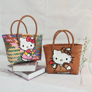 Little Red Riding Book Kitty Woven Bag Hello Kitty Shoulder Bag Women's Bag Large Capacity Mummy Bag Travel Handbag