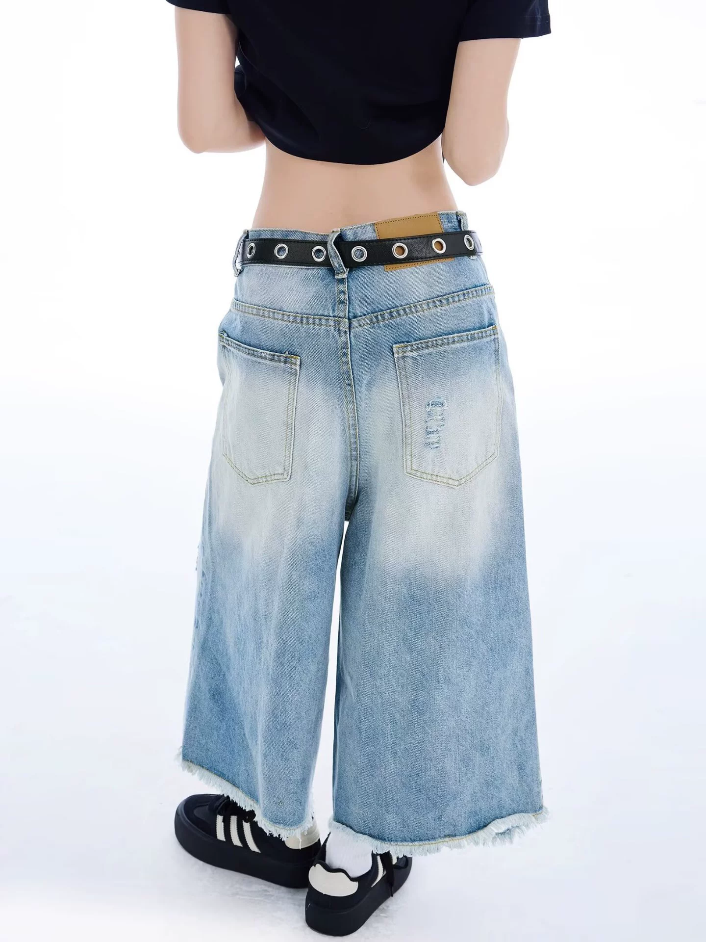 Denim skirt, thin pleated skirt, trousers, summer clothing, high waist, loose fit