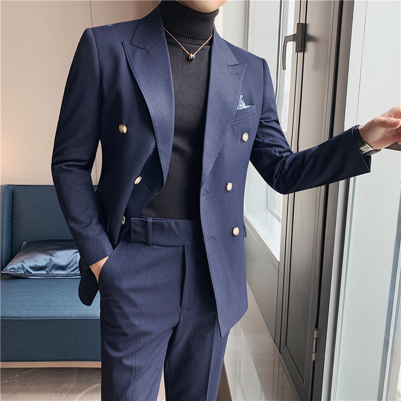 Entrega de una pieza primavera nuevo traje casual traje de hombre traje de doble botonadura vestido de banquete envío de dos piezas