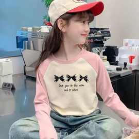 男女童双面发热德绒打底衫儿童撞色插肩长袖宝宝秋冬圆领套头上衣
