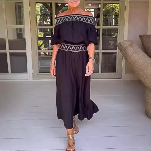 2023 europeo y americano transfronterizo otoño mujer estación independiente AliExpress moda color sólido fuera del hombro mono de pierna ancha mujeres