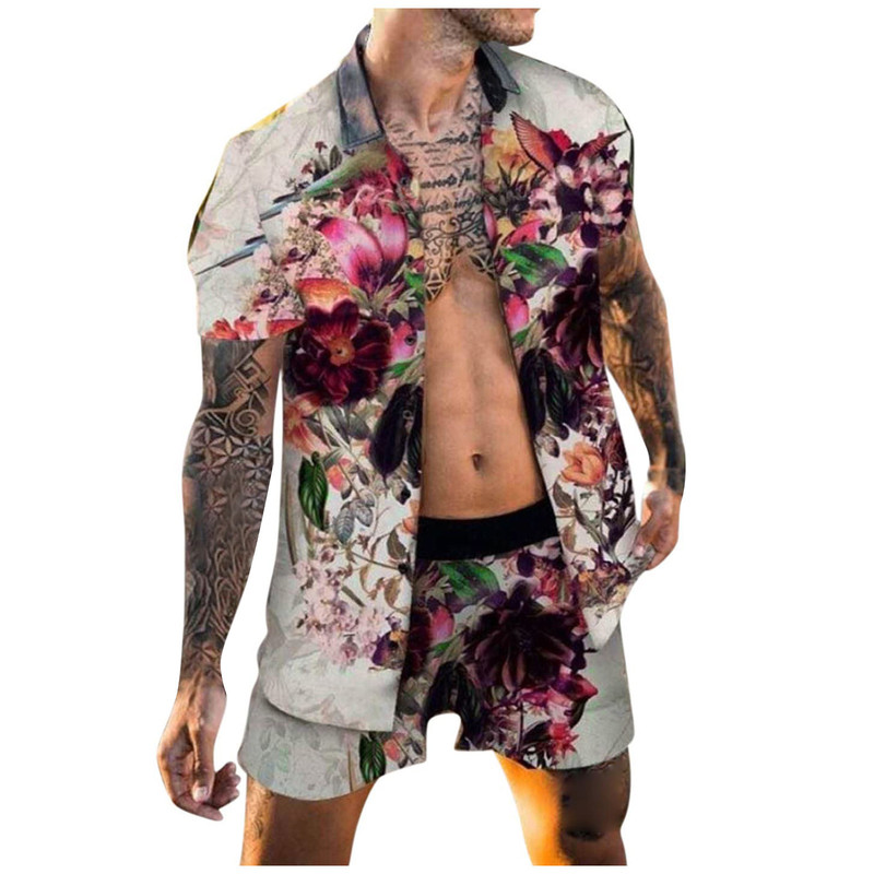 2023 Europe and the United States cross-border Amazon wish spring foreign trade printed casual shirt beach shorts suit men