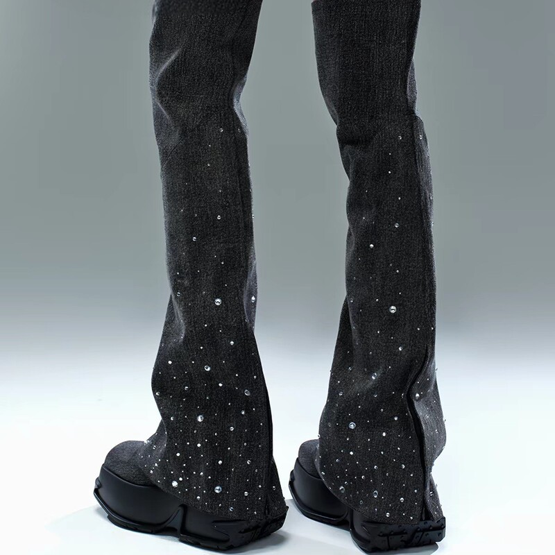 Denim Rhinestone Stacked Boots Retro Chunky Heel 2026 Autumn and Winter New High-Heeled Ruched Over-The-Knee Riding Boots for Women