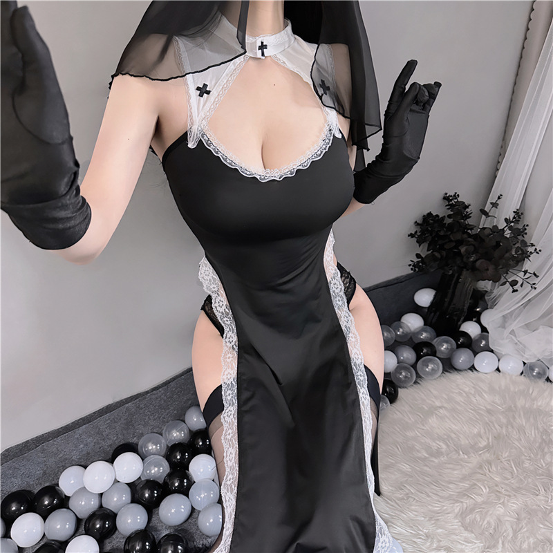 Sexy Lingerie Nun's Clothing Role-playing Hollow-out Uniform Temptation Passion Maid Split Clothing 2277