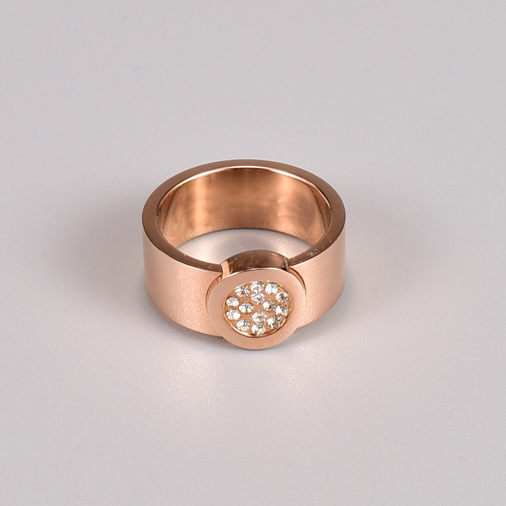 Round Full Diamond Rose Gold Ring Index Finger Simple Titanium Steel Rose Gold Ring display picture 3