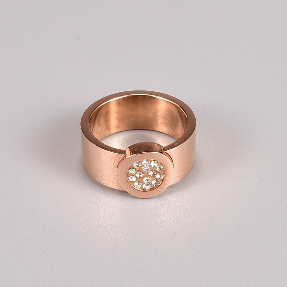 Runder Voller Diamant Roségold Ring Zeigefinger Einfacher Titanstahl Roségold Ring display picture 3