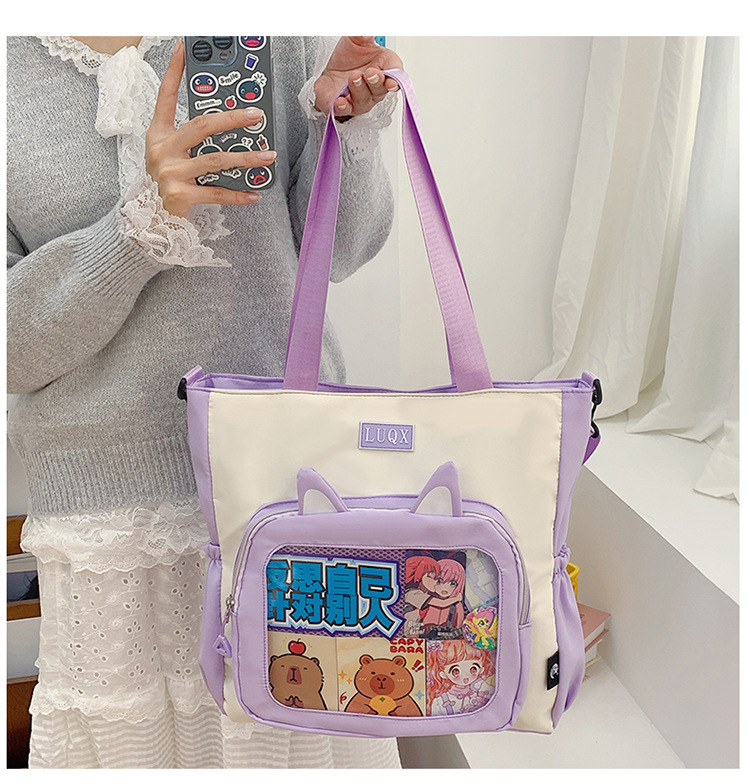 The new cute cartoon printed student bag with a large capacity and transparent student storage single-shoulder bag is selling well for women details Picture
