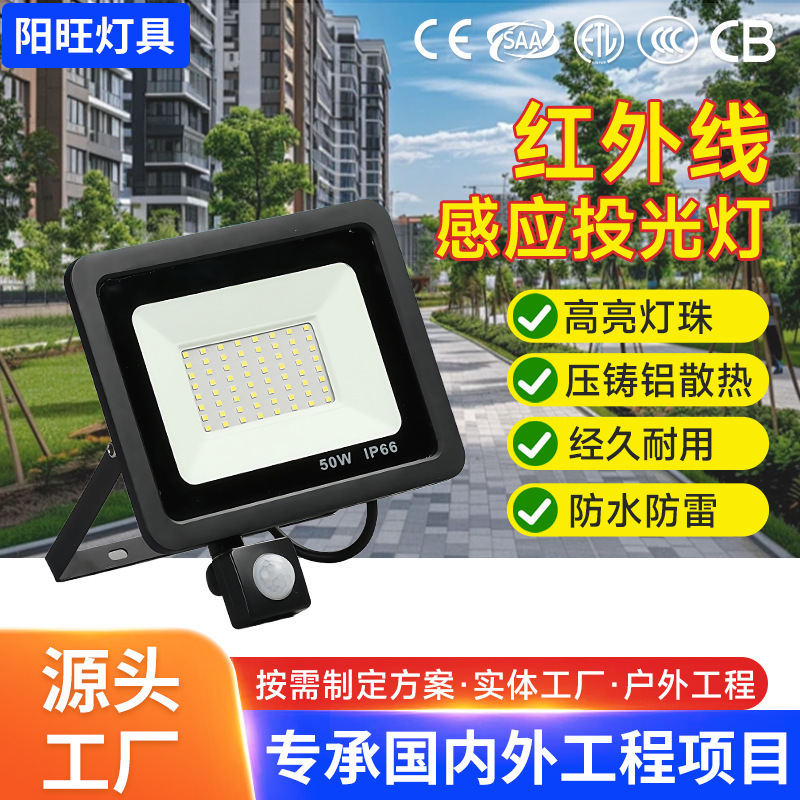 Led Human Body Sensor Floodlight Corridor Factory Warehouse Projection Light Super Bright Lighting Amazon Cross-Border Exclusive Supply