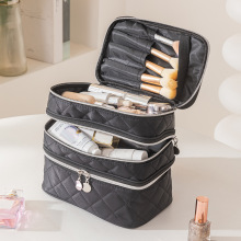 化妆包新款三层菱格洗漱包多功能手提女士旅行化妆品收纳袋高级感